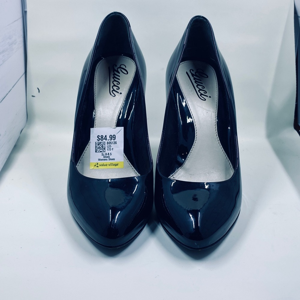 Gucci Black Patent Leather Pointed Toe Stiletto Pumps Heels‎ 212902 Size 8B